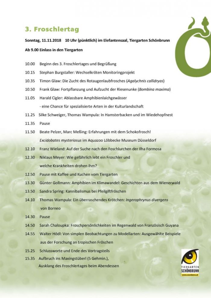 Programm 3. Froschlertag am Sonntag den 11. November 2018