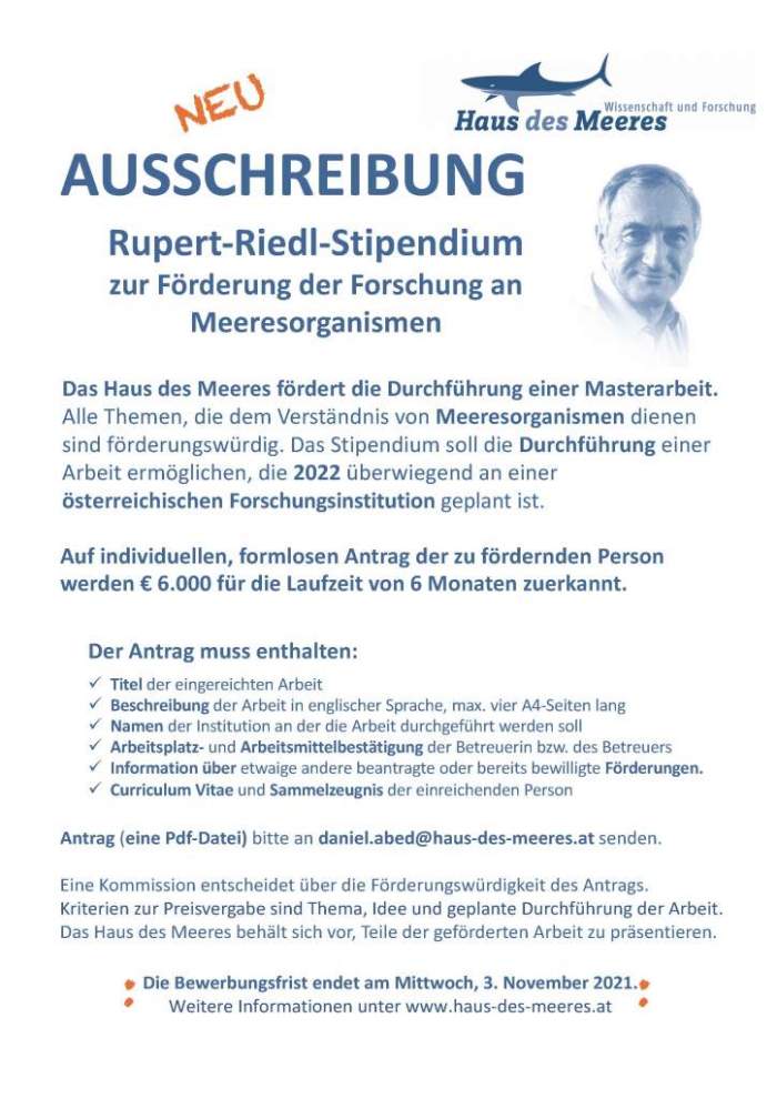 Aussschreibung Rupert-Riedl-Stipendium 2022