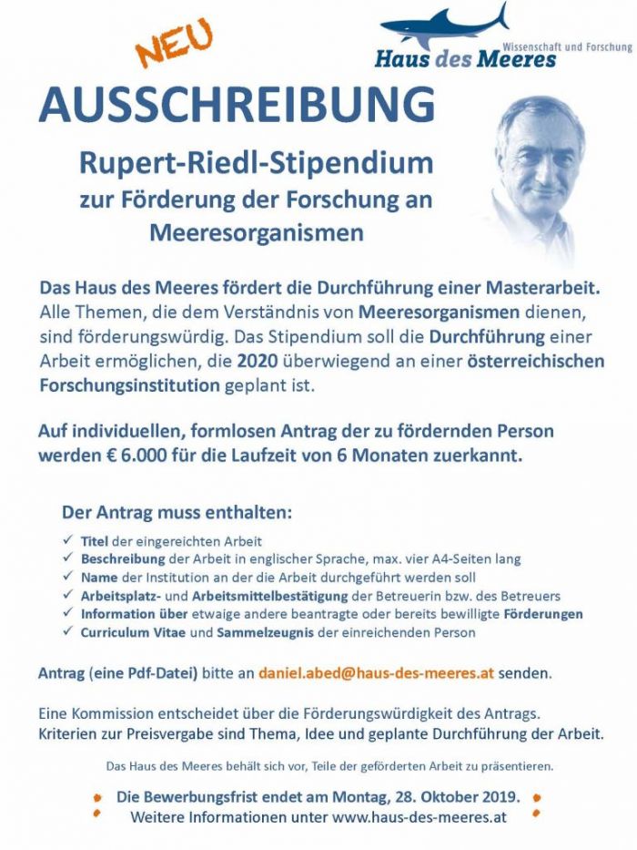 Aussschreibung Rupert-Riedl-Stipendium 2020